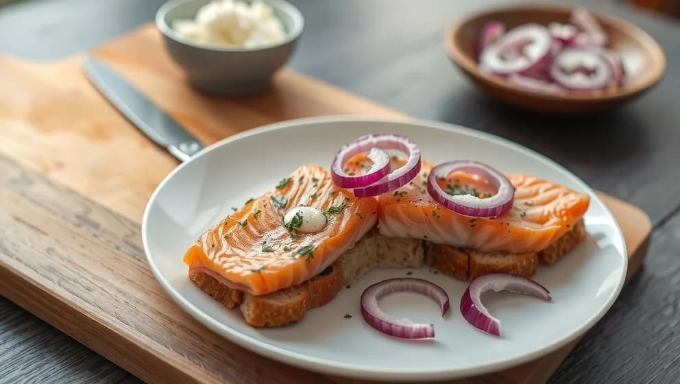 Lax på kavring med pepparrot och rödlök